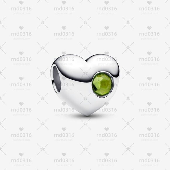 Pandora Engravable August Spring Green Stone Heart Charm - Picture 1 of 2